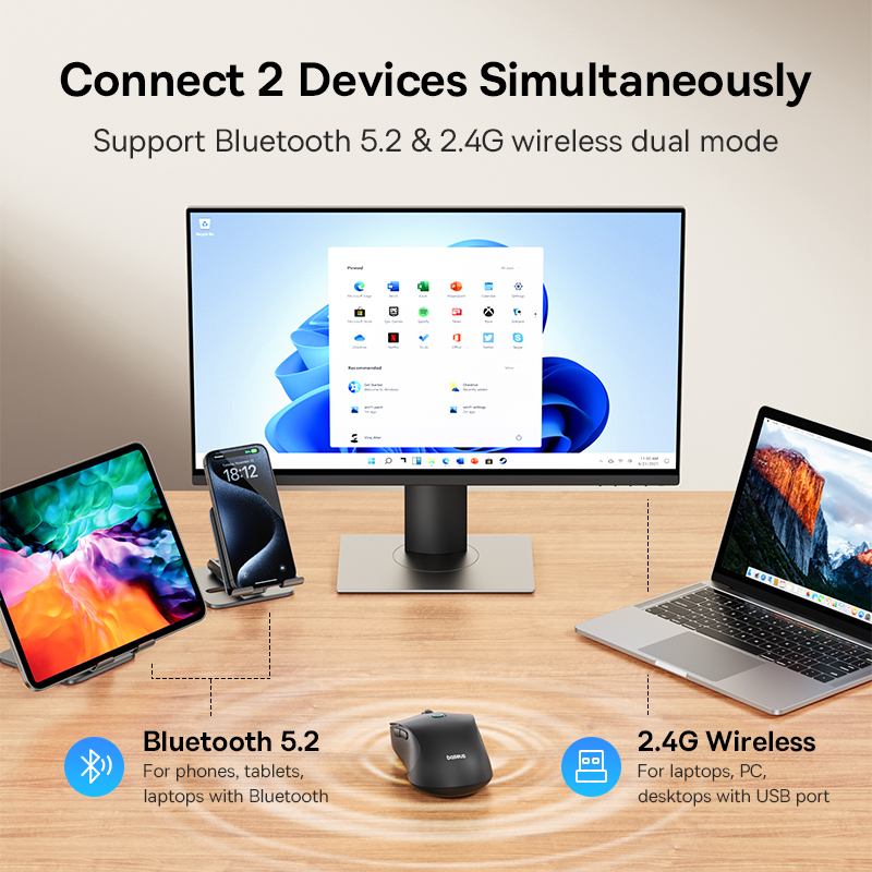 upgrade】Baseus oplaadbare draadloze muis Type-C Opladen Bluetooth 5.2 4000 DPI Computer Laptop Mute Muizen Ergonomische muis