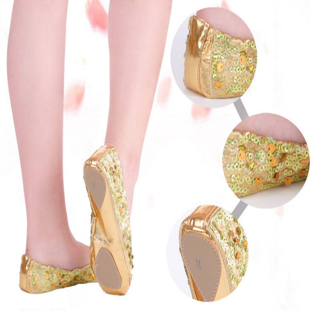 PU Leather Belly Dance Shoes Wear-resistant Yoga Shoes For Adult Children: Golden XL