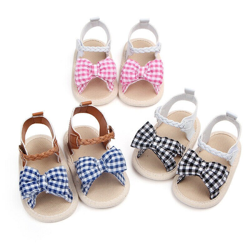 Girl Baby Bowknot Sandals Newborn Infant Casual Outdoor Princess Velcro Soft Sole Crib Shoes Skid-Proof 0-18 Months