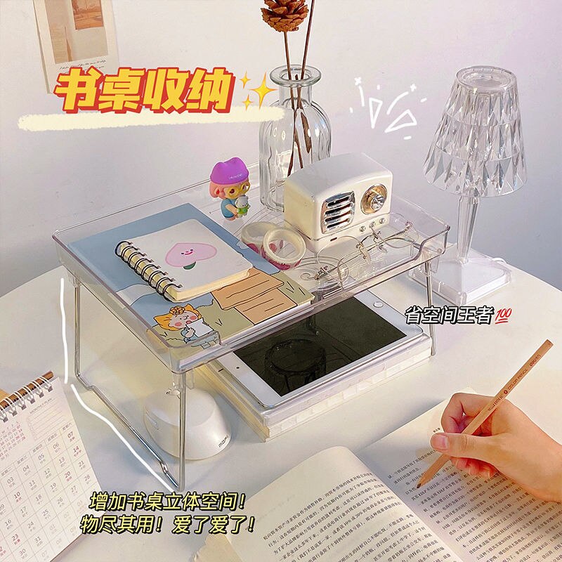 Clear Folding 1/2 Tier Storage Rack Holder Cosmetic Rack Organizer Shelf Desk Tidy Artifact Desktop Rack on Table Bathroom