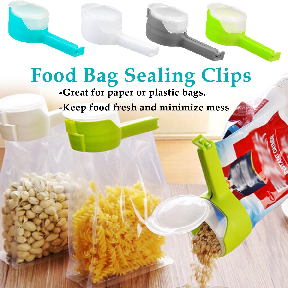 4 pcs Plastic Bag Sealer Seal Pour Food Storage Bag Clip Food Sealing Clip Effect Clamp Kitchen Tools