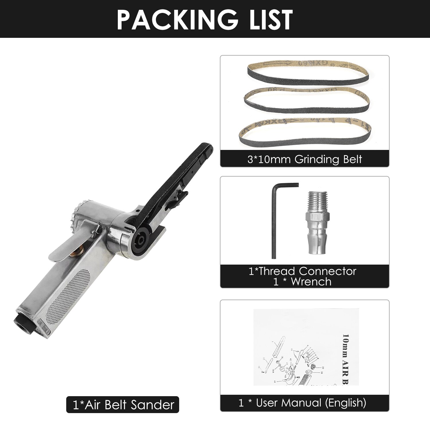 10MM Metal Air Belt Sander Machine with 1/4-Inch Air Inlet Pneumatic Belt Sander Polishing Machine Grinding Machine Power Tool