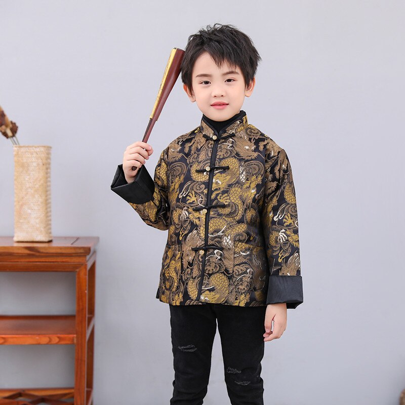 Kids 2022 Year Tang Suit Chinese Traditional Clothing Dragon Embroidery Long Sleeve Spring Festival Performance Costume