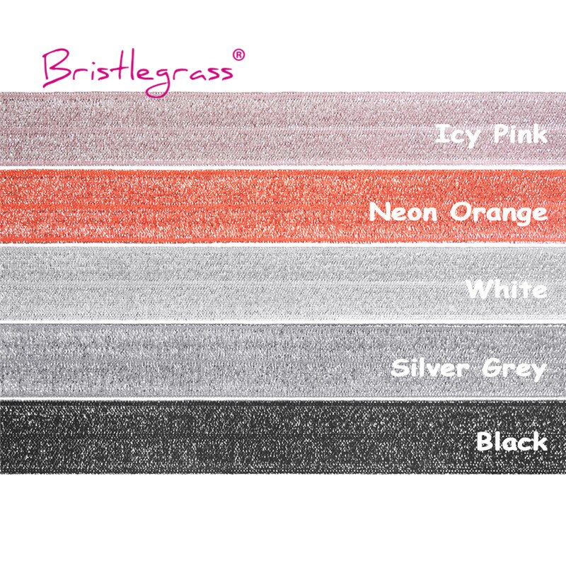 Bristlegrass 5 Yard 3/4 &quot;20Mm Zilveren Glitter Foe Vouw Over Elastiek Spandex Bands Tape Pols Haar Tie Hoofdband jurk Naaien Trim