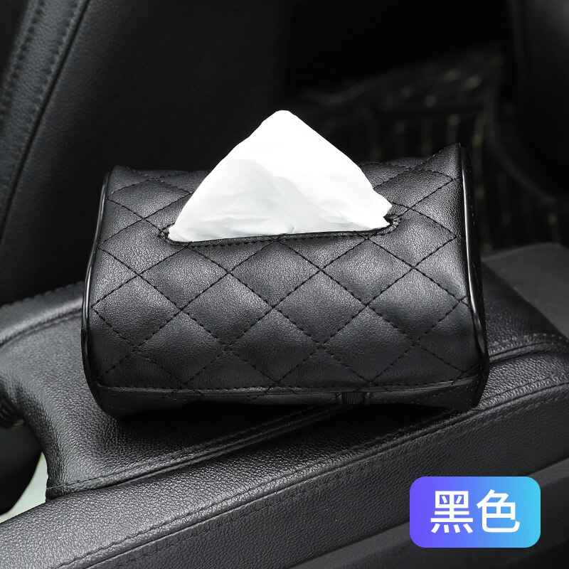 Pu læder tissuekasse serviettholder auto papir omslag sag organisator håndklædeholder kleenex kasser til badeværelse bilværelse bil-styling: Sort