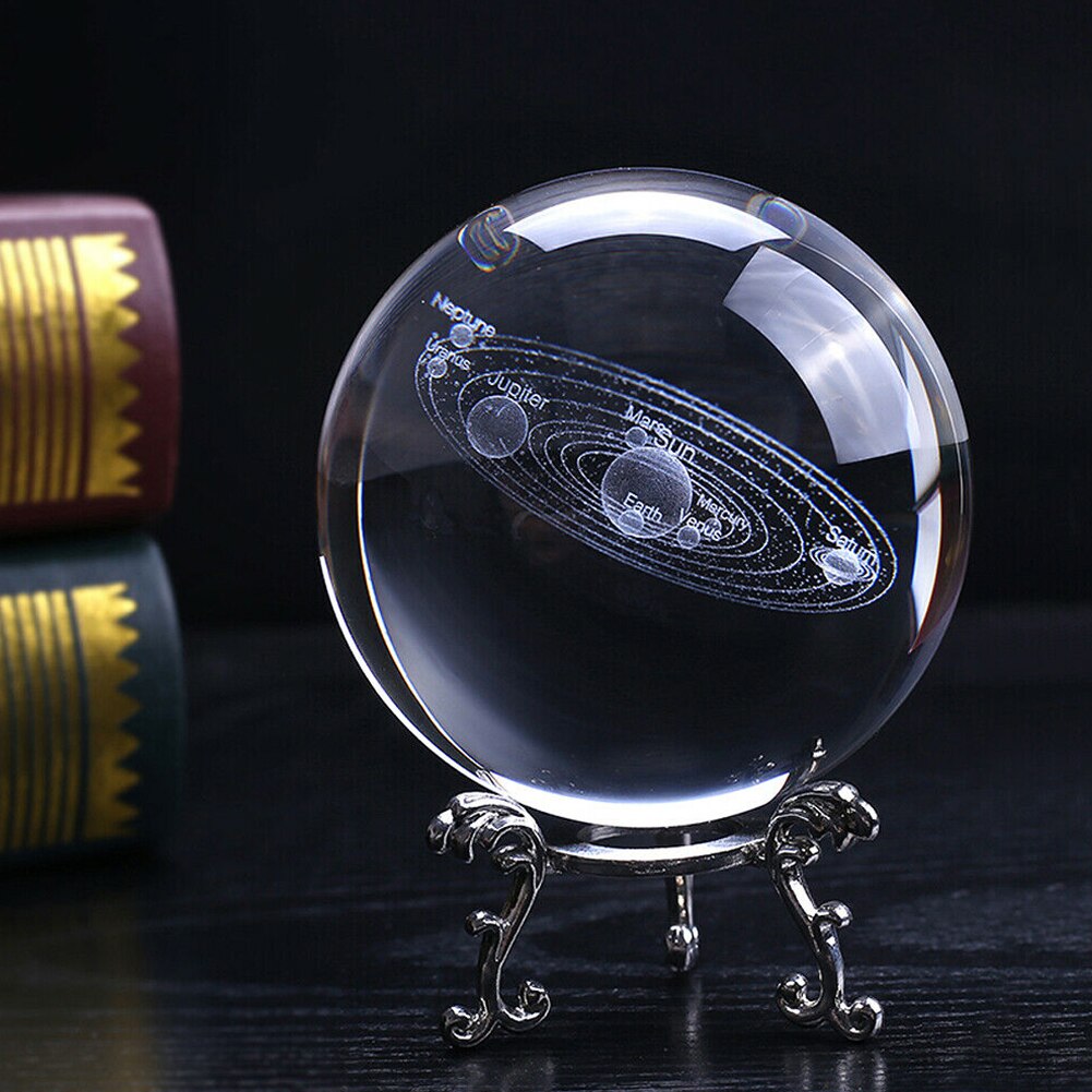 Bola de cristal DIY, decoración de hogar de pie, arte, artesanía, Base de Metal, soporte de esfera de oficina, mostrar adornos, accesorios de de fotografía, grabado en 3D: Plata