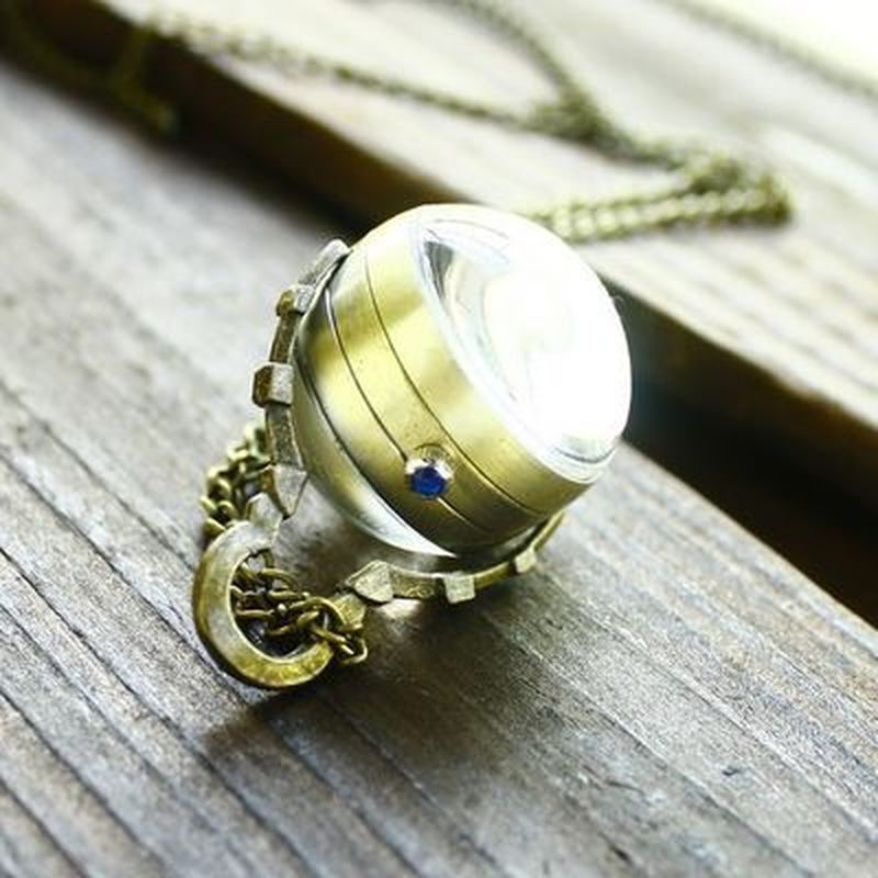 Vintage Bronze Quartz Ball Glass Pocket Watch Necklace Chain Steampunk Pattern Men Women Quartz Pocket Watch Relojes