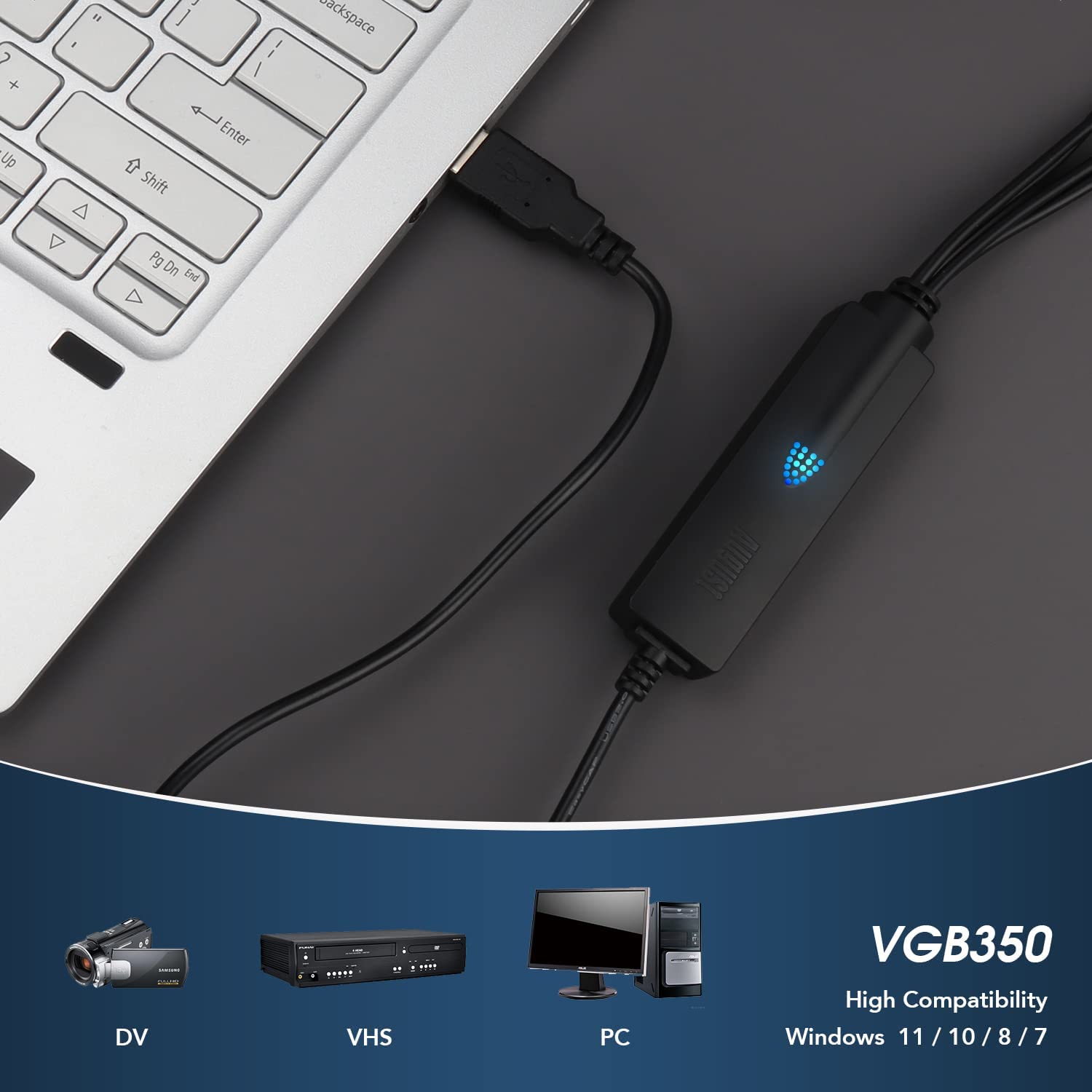 August VGB350 VHS a DVD Digital Capturadora Video y Audio USB 2.0 Convertidor/Grabadora De Captura Digitalizadora de Vídeo DVD USB para PC Windows Mac, Adaptador SCART &amp; Edite Video