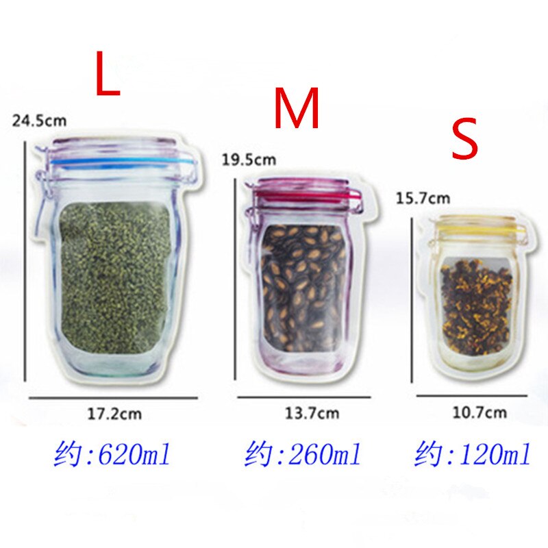 Mason Jar-bolsas reutilizables para botellas, bolsas de caramelos de frutos secos para galletas, Bolsa de almacenamiento de alimentos frescos, aperitivos, organizador de cocina sellado con cremallera, 5/10 Uds.