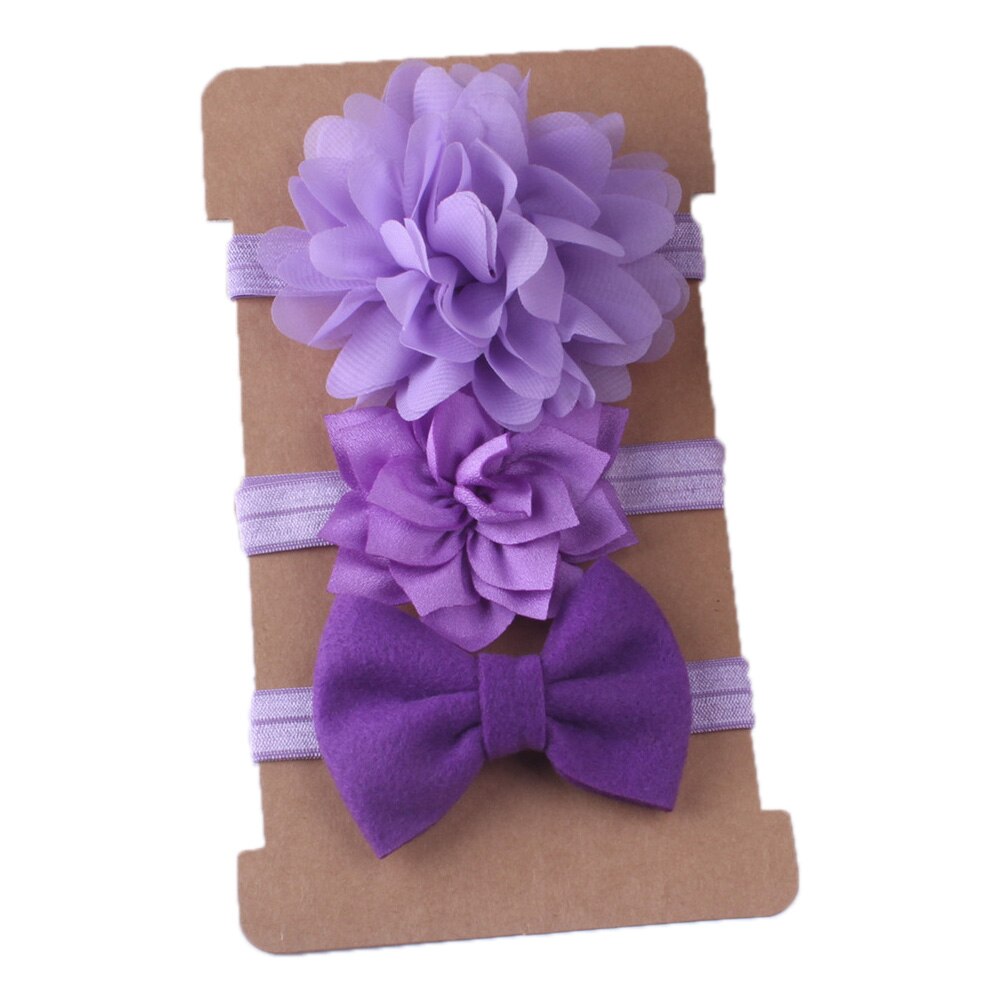 Faixa de cabelo tipo flor para menina, 3, pçs/set, acessórios infantis para cabelo, tiara turbante, chiffon: purple