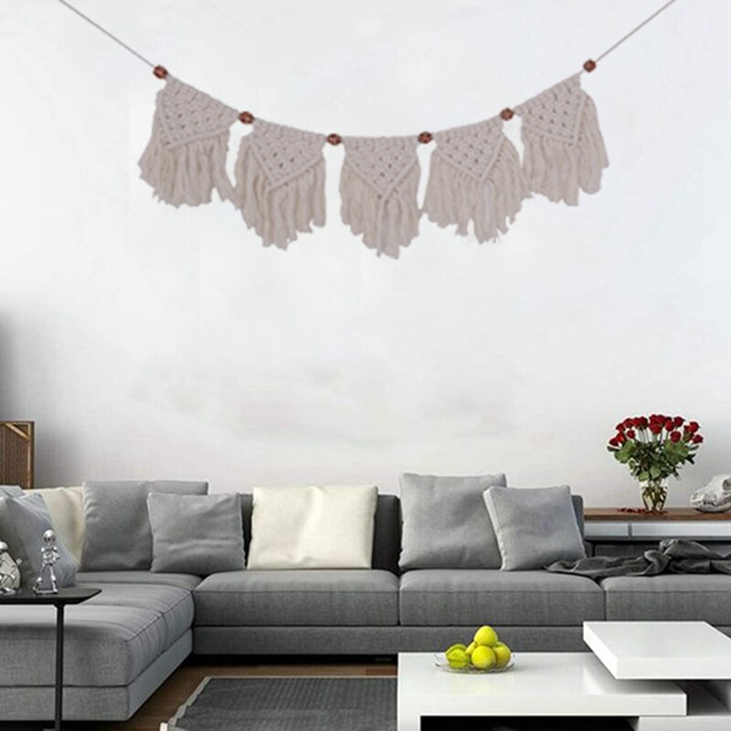 CSS Macrame Wall Hanging Handmade Woven Tapestry Cotton Crochet Garland Banner for Boho Home Wedding Art Decor