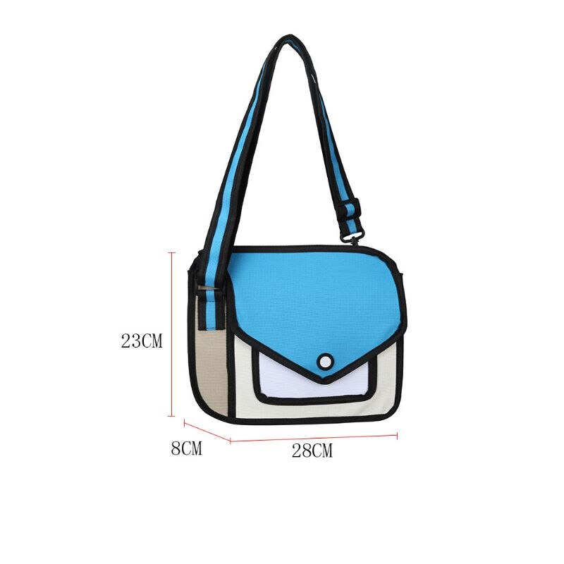 Frauen 2D Schulter Schule Tasche 3D Zeichnung Karikatur Papier Comic Crossbody Handtasche LX9F