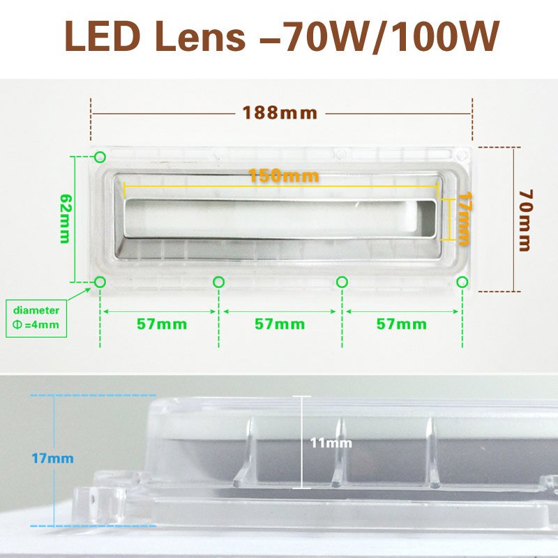 Las lentes LED para Chips LED COB incluyen: Lente de PC, Reflector y anillo de silicona, funda para lámpara, sombras, luz deportiva DIY para Reflector: 70W 100W