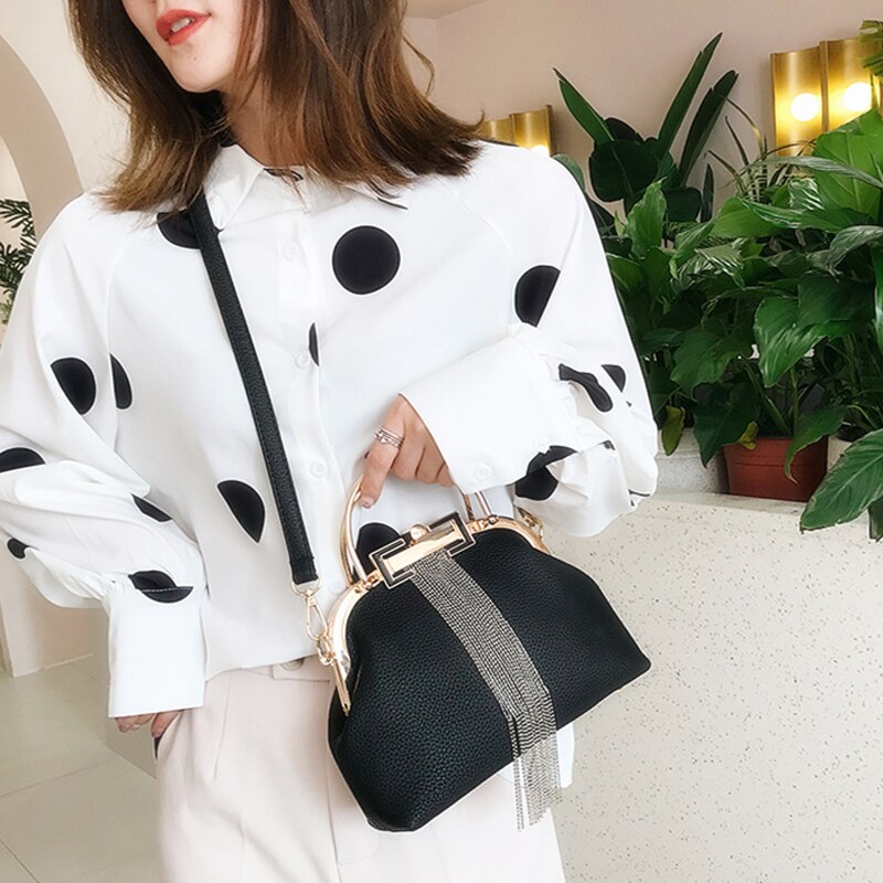 retro årgang metall frynser unike låseposer pu lær kvinners håndvesker skall kvinner skulderveske