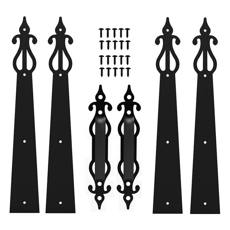 Haccer 6PCS Steel Garage Door Hardware Kit Decorative Carriage House Mounted Hinges Handles Door Hinge Door Handles