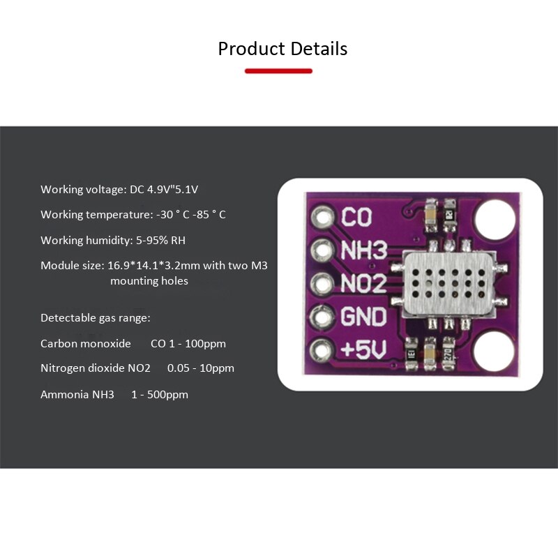MICS-6814 Air CO NO2 NH3 Stickstoff Carbon Gas Sensor Modul für Arduino