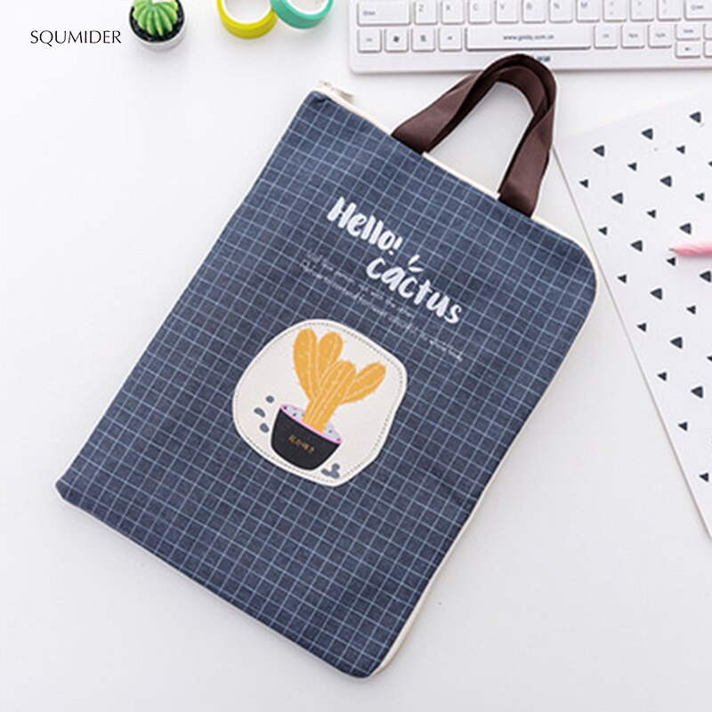 Hand File Bag Canvas Simple Style Zipper Pencil Bags Girls Handbag Students Stationery Holder File Bag Data Bag