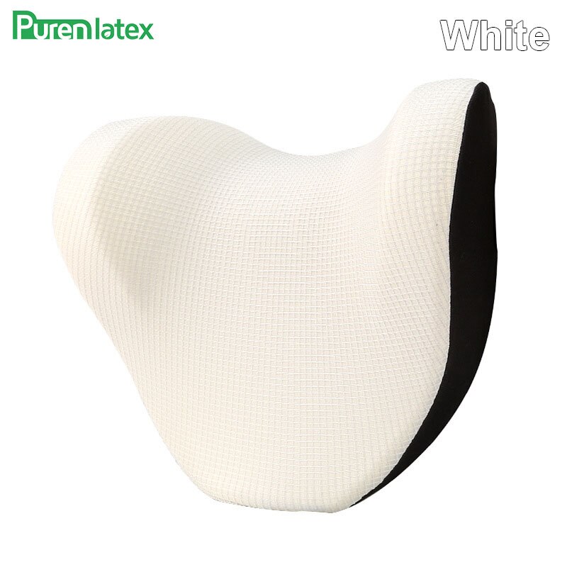PurenLatex Car Headrest Slow Rebound Memory Foam Auto Pillow Ice Silk Soft Protect Neck Spine Support Head Cushion Release Pain: White