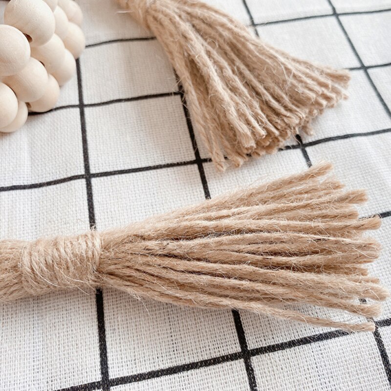 Met Kwasten Natuur Kleur Nordic Stijl Home Decor Muur Opknoping Diy Ambachten Hout/Jute Touw Hout Bead Garland