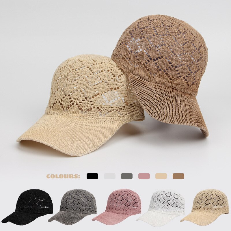 Summer Mesh Knitted Baseball Cap For Women Hollowed Breathable Outdoor Casual Sun Protection Girl Retro Snap Back Hat