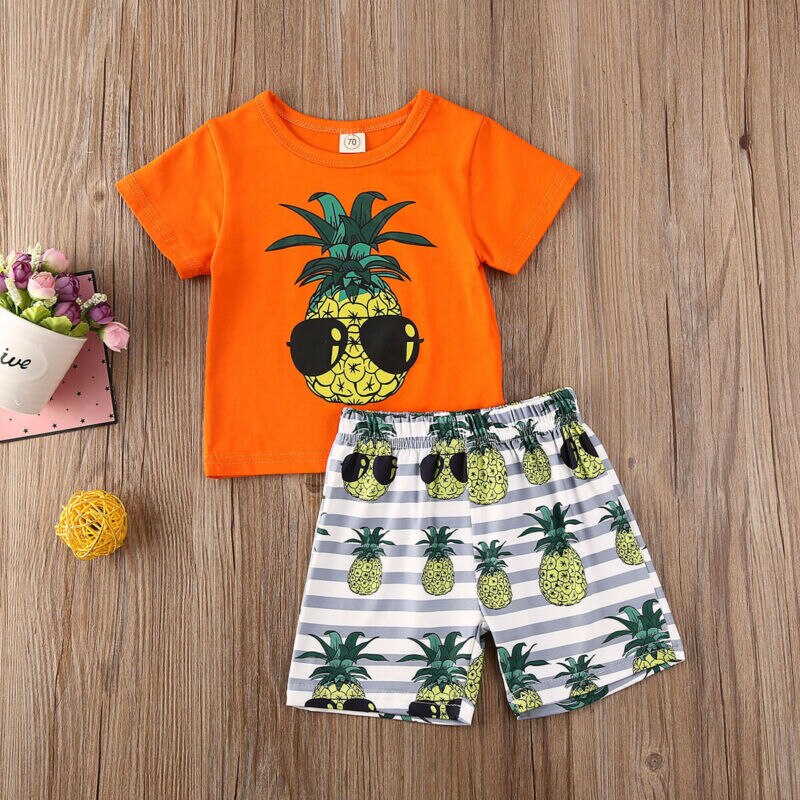 Nyfödd pojke ananas kläder set toppar t-shirt shorts byxor outfits sommar set 0-3t