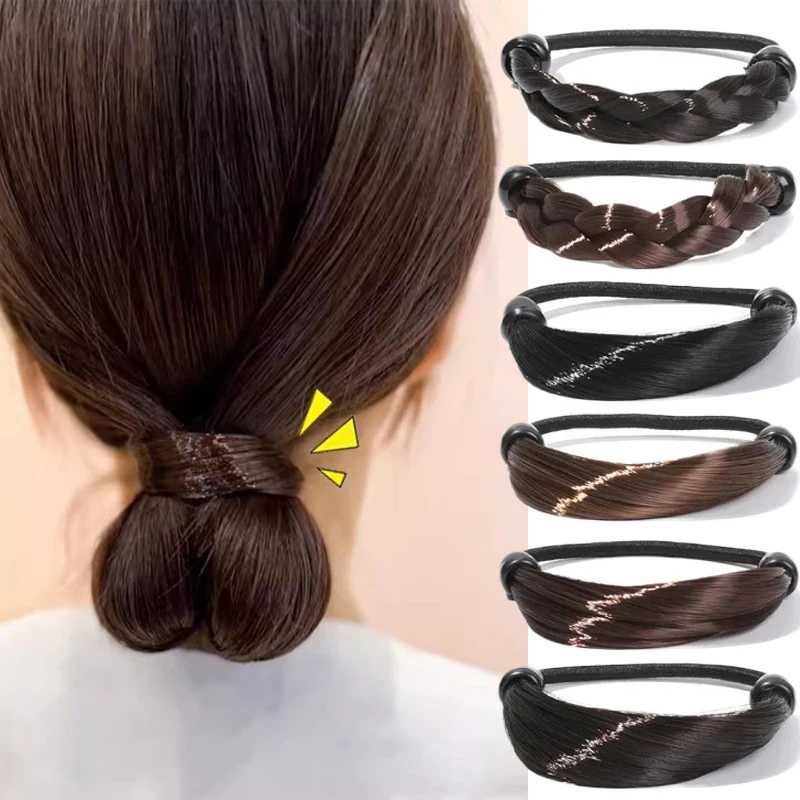 Rubber Band Made of Hair Rope Simulation Wig Head Rope Wig Hair Ring Straight HairTie Ponytail Elastic Hair Accessories