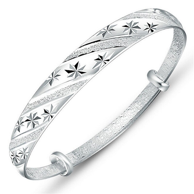 Pulsera romántica de Gypsophila para mujer, brazalete ajustable de estrella, brazalete de Color plata 925, joyería fina