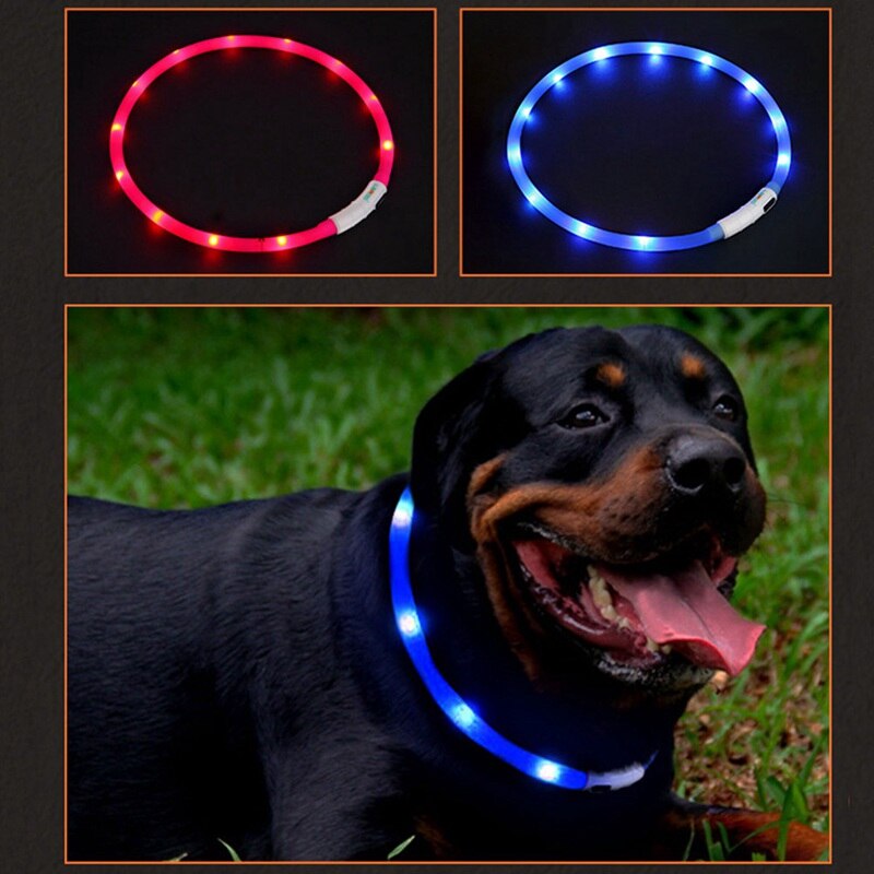 Dog Supplies USB Collar Rechargeable Safe Warn LED Dog Collar Adjustable Silicone Collar Cut to Resize