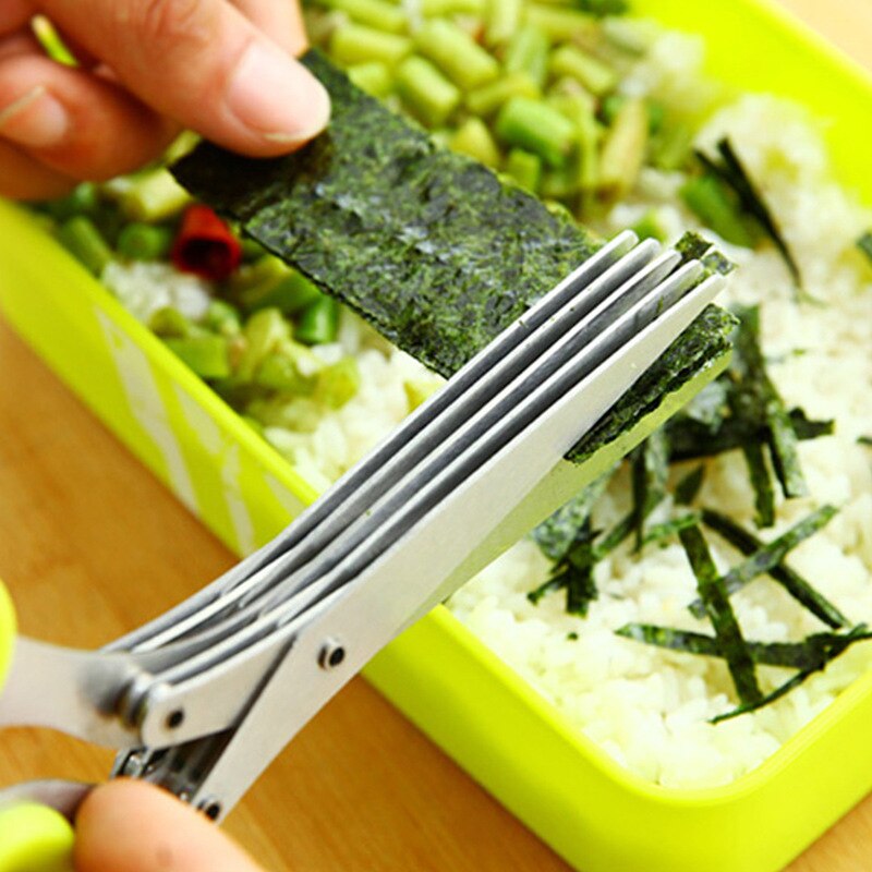 WBBOOMING 5 Layers Multifunctional Kitchen Scissor Shredded Chopped Scallion Cutter Herb Laver Spices Cook Tool Vegetable Cutter