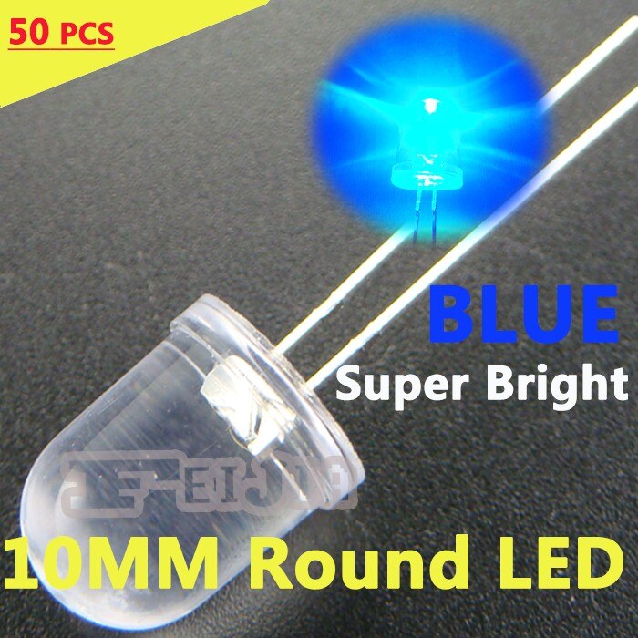 50 stks/partij 10mm Ronde Blauwe LED Diode Lndicator lichten Super bright [Blue] DC3.2-3.4V 20mA