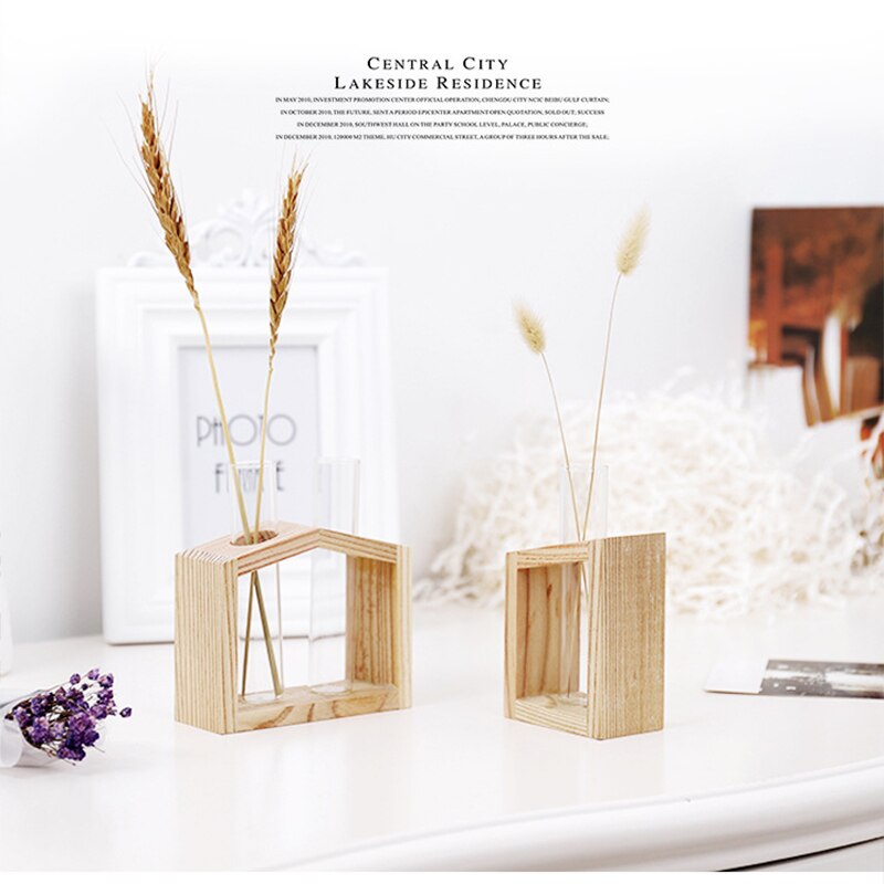 Dekorative Hydrokultur Pflanzen Kristall Glas Reagenzglas Vase in Holz Stand Boden Töpfe für Hydrokultur Pflanzen Heimat Garten Dekor