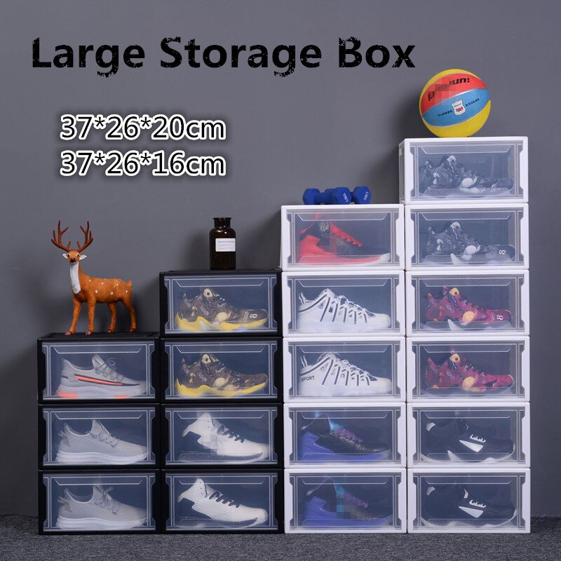 Grote Plastic Stapelbaar Schoen Opbergdozen Sneaker Schoenen Doos Opberglades Voor Hoge Hakken Sportschoenen Doos Schoen Opbergdozen