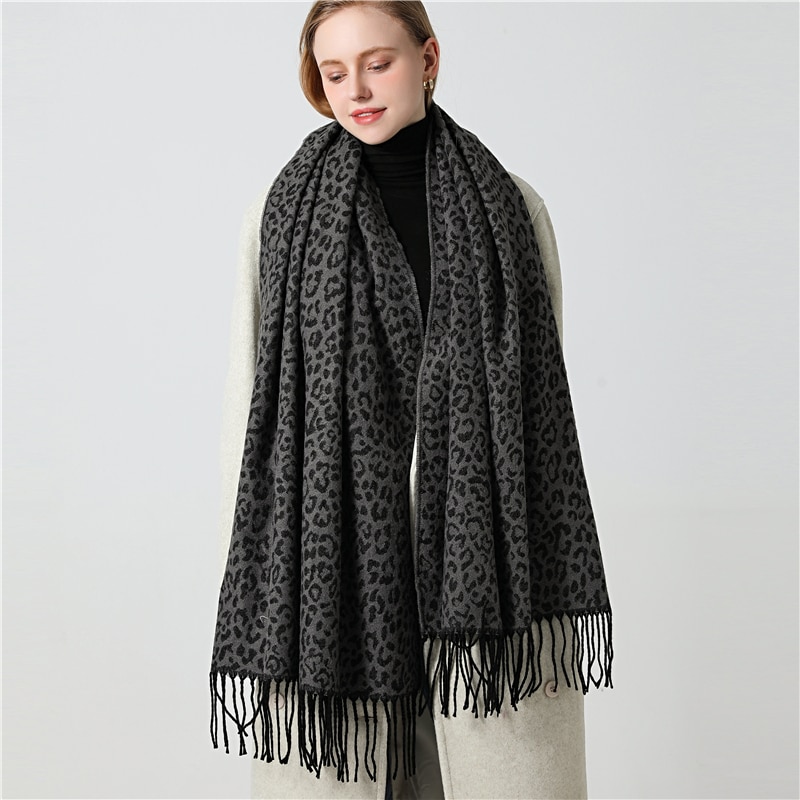 neue stil Leopard drucken frauen schal Winter warme kaschmir schals Dame betroffen schals foulard weibliche hals pashmina