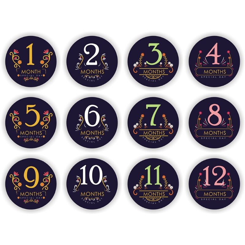 12 Pcs Baby Pregnant Monthly Stickers Memory Recording Milestone Sticker Props: 372