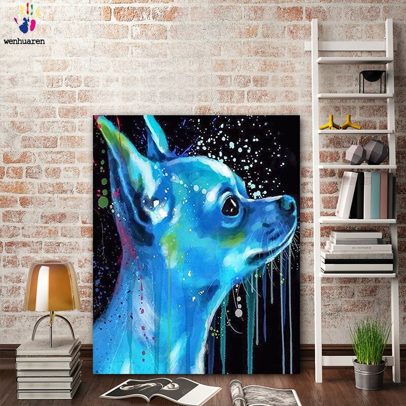 DIY Colorings Pictures By Numbers With Colors Blue Dog Picture Drawing Painting By Numbers Framed Home