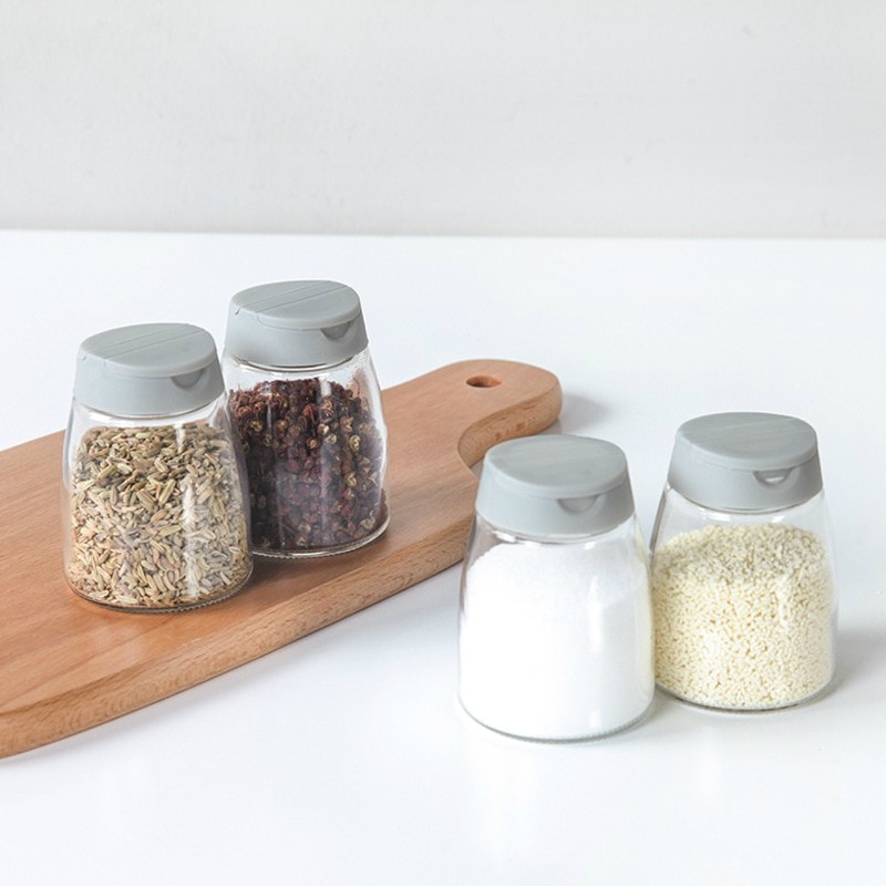 4 Pcs Glas Kruiden Fles Met Deksel, Dubbele Opening Kruiden Jar, vier-Pack Keuken Peper En Zout Shaker, Met Stickers