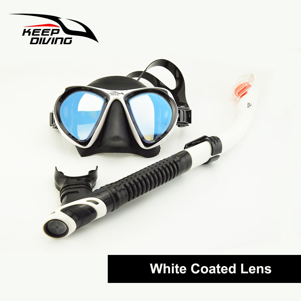 Ensemble de masque complet et pliable, Tube respirant, léger pour plongée sous-marine, apnée, lunettes de natation revêtues: White Coated lens