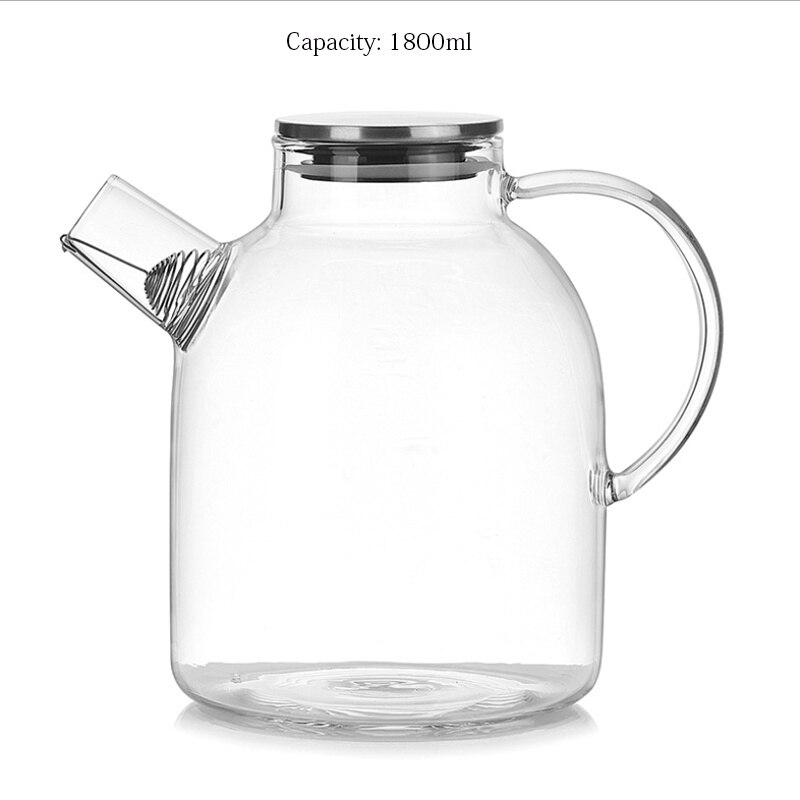 Värmebeständigt transparent glas tekanna kaffekanna hantverk kinesiskt kung fu te 80ml / 1000ml/1800ml rostfritt stål lock: 1800ml