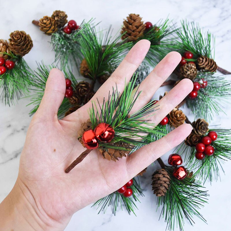 Lot de 3/5 fleurs artificielles en étamines de perles rouges, branches de baies de noël et pommes de pin, décoration florale pour la maison, diy, pour la saint-valentin