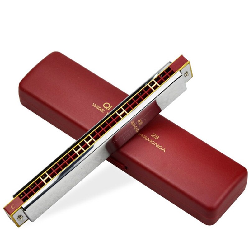 28 Holes Chromatic Harmonica C Key Slive Mouth Organ Portable Tremolo Mini Harps Woodwind Instruments: red