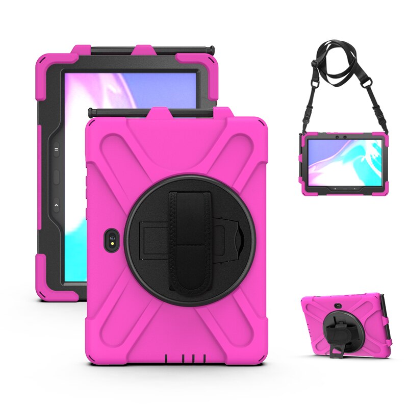 Case For Samsung Galaxy Tab Active Pro 10.1 SM-T540 SM-T545 Heavy Duty Rugged Protection Cover with Kickstand Hand+Neck Strap: Rose Pink