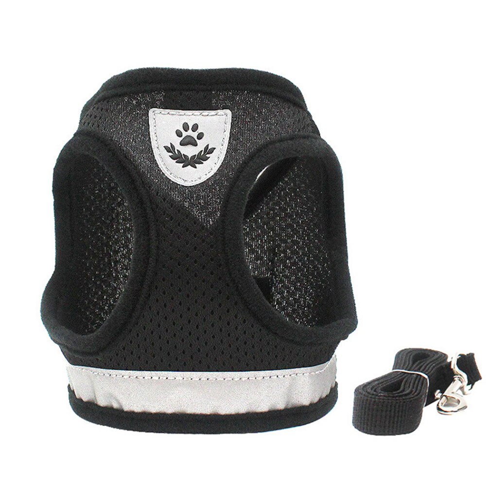 Harnais de chien en maille de Nylon pour petits chiens moyens gilet de chiot Chihuahua harnais de chat de marche réfléchissant laisse de plomb: Black / XL