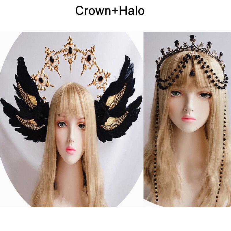 Lolita Kc Gothic Black Rose Duivel Vleugels Haaraccessoires Zon Godmother 'S Virgin Mary Apollo Halo Kroon Hoofddeksels