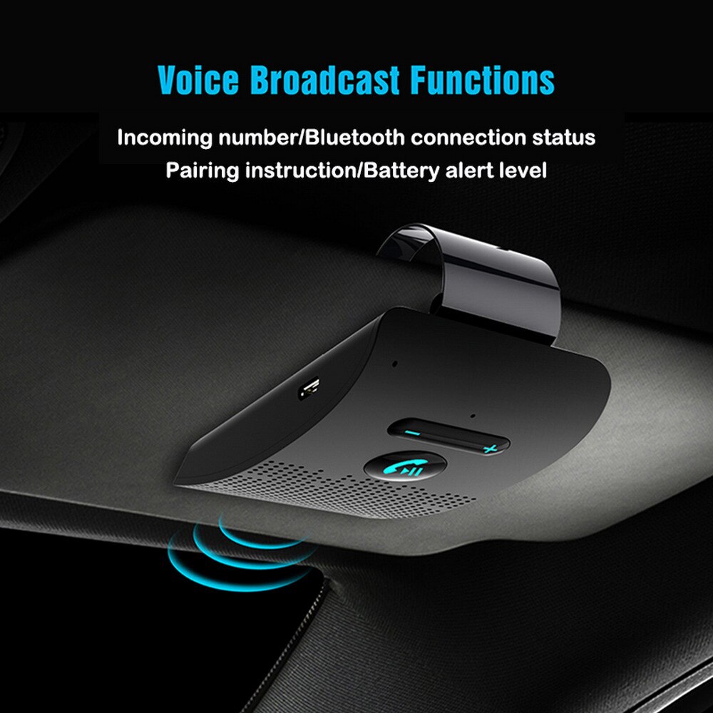 Kit manos libres Bluetooth 5,0 para coche, altavoz HIFI, receptor de Audio inalámbrico de 2W, reproductor de música MP3, Clip para visera con cancelación de ruido