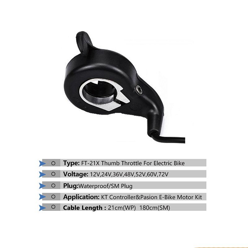 E-bike Finger Thumb Throttle 24v 36v 72v 96v Ebike Accelerator for Electric Scooter Bicycle Part Kit FT-21X Waterproof