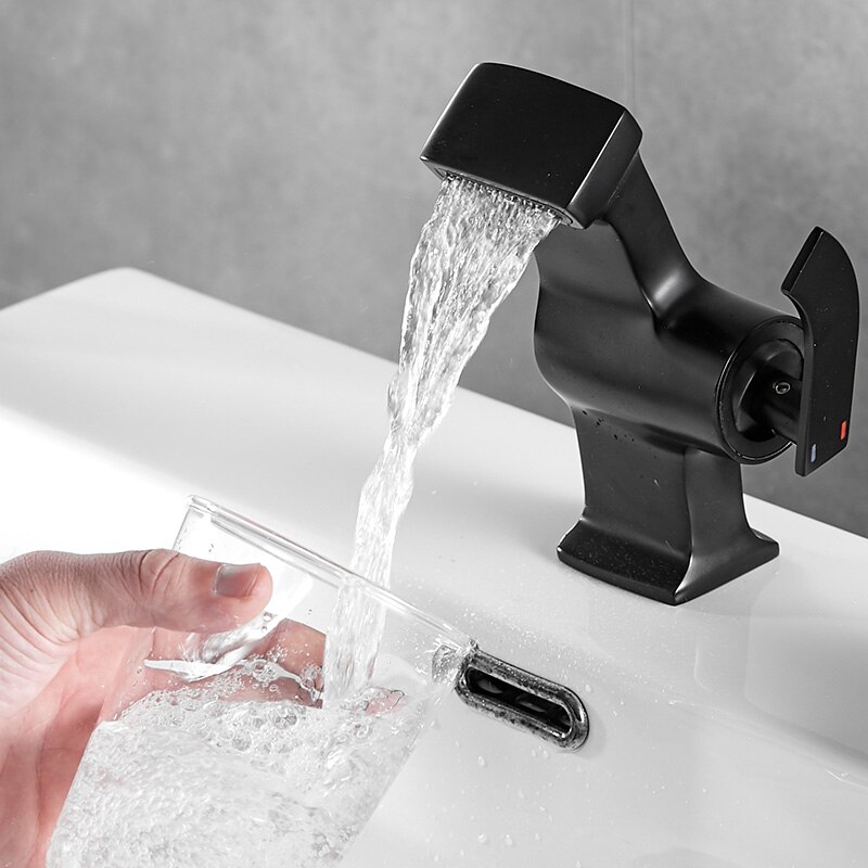 BLACK Basin Faucet white chrome waterfall tap bathroom sink faucet water tap mixer washbasin bath faucets brass basin mixer