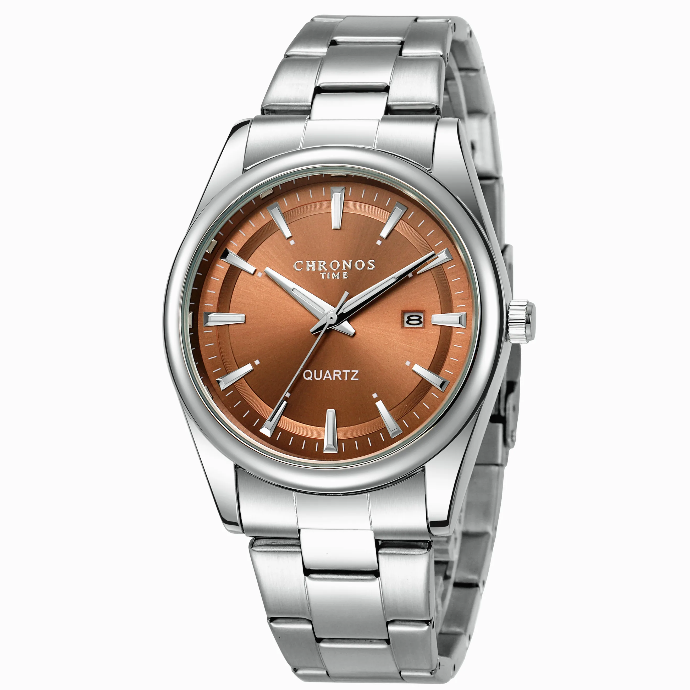 CHRONOS Luxe Quartz Horloge voor Mannen Waterdicht Datum Lichtgevende Horloge Roestvrij Staal heren Horloges Mannelijke Klok Sport Reloj: Bronze