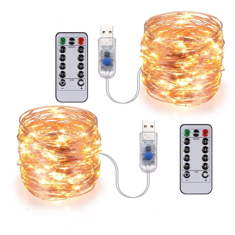 2/5/10/20M Silber Draht Lichterketten USB Fernbedienung Im Freien Wasserdichte Weihnachten Hochzeit party Dekoration Luces