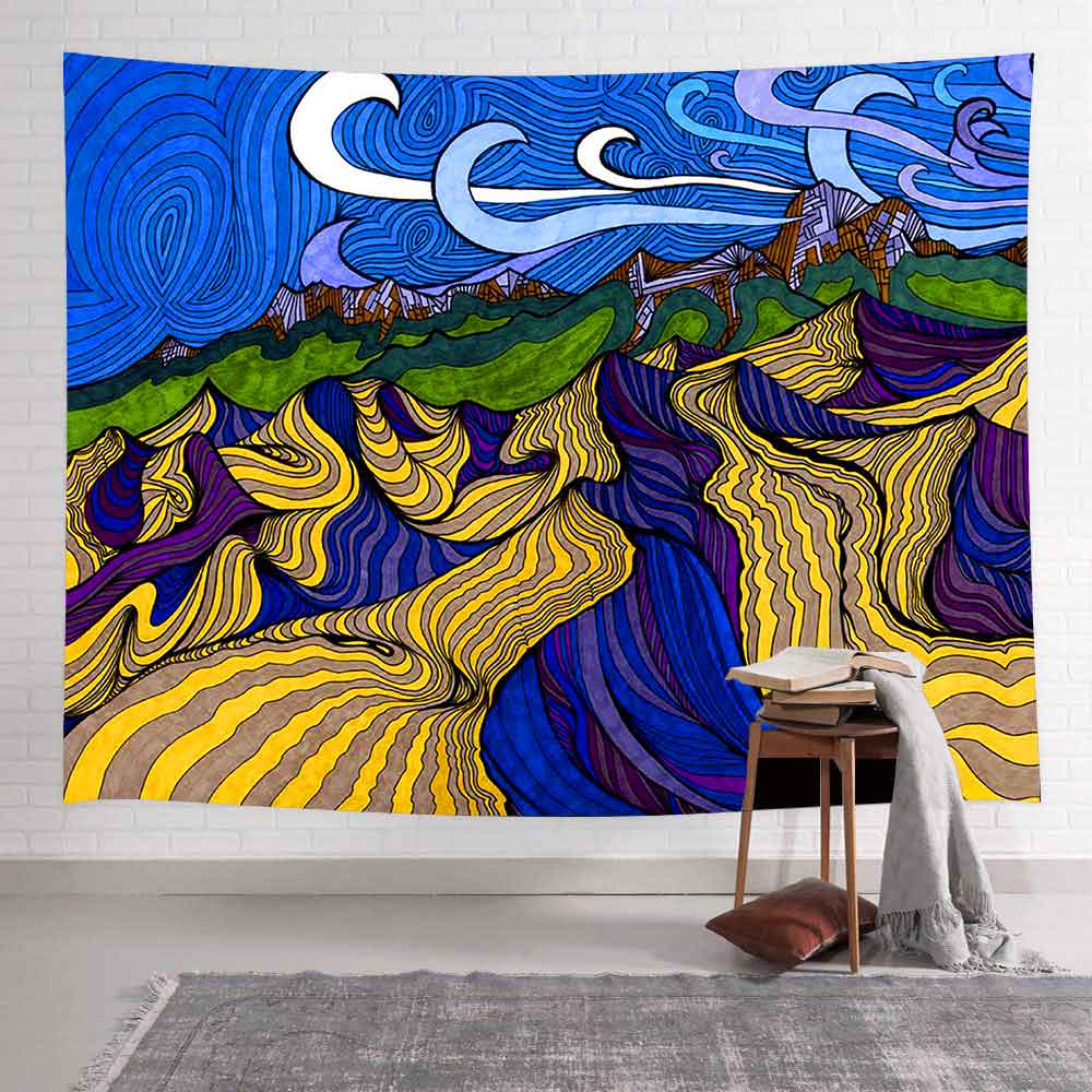 Simsant trippy berg wandtapijt hippie psychedelische paddenstoel zonsondergang wandtapijten voor woonkamer slaapkamer woondecoratie: 2 tgtqqay 199