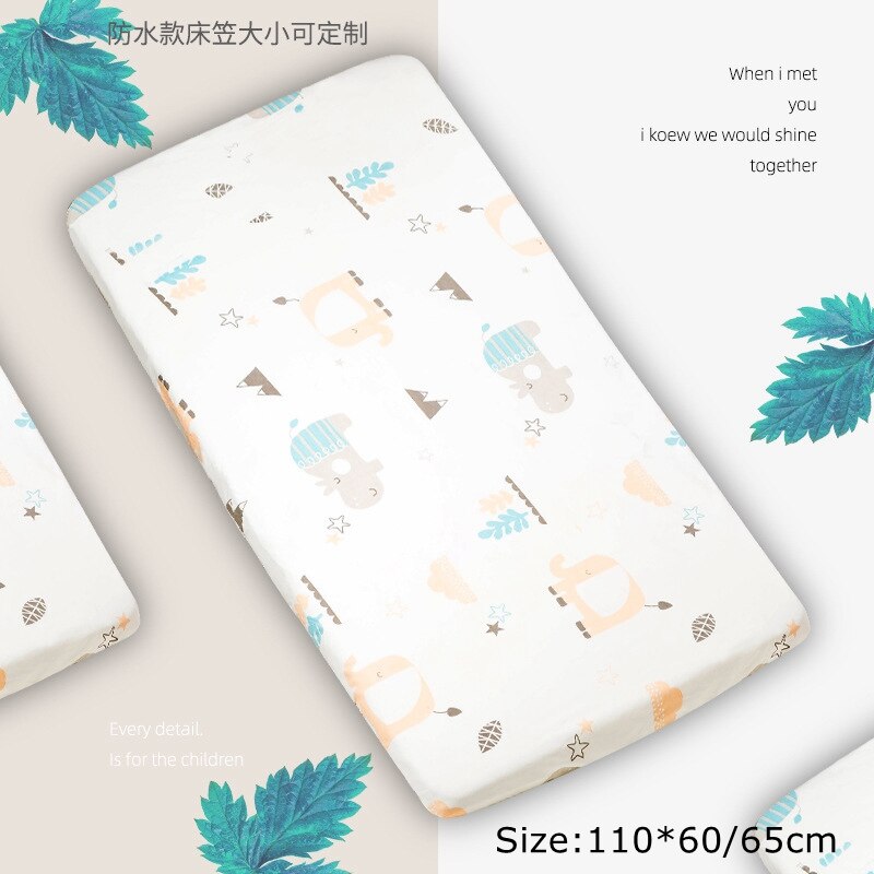 INS Nordic Baby Cot Fitted Bed Sheet Knit Cotton Waterproof Matress Cover Newborn Baby Child Cute Printing Bedroom Beddings: E 110X60 65CM